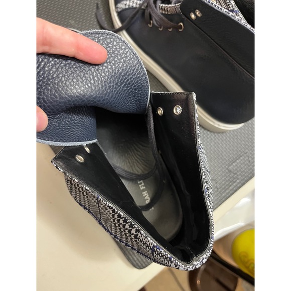 Sarah Flint Charlotte Sneaker in Navy Leather and Houndstooth Fabric 40 US 9-9.5 - Picture 9 of 9